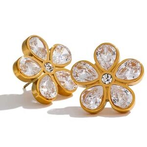 ◾️18K Gold Plated AAA Cubic Zirconia Flower Stud Earrings